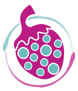 A pink and blue blob with circles around it.