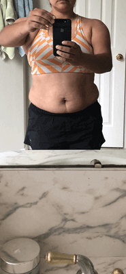 PCOS Sisters obese woman taking a selfie in a bathroom before her PCOS Weight Loss journey.